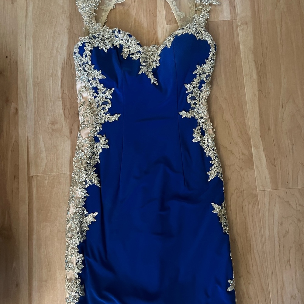 Royal Blue Prom/homecoming Dress with Gold Appliqué